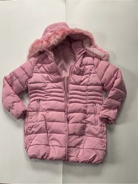 NWOT Blush Pink Quilted Hooded Puffer Coat | Faux Fur Trim Parka Jacket